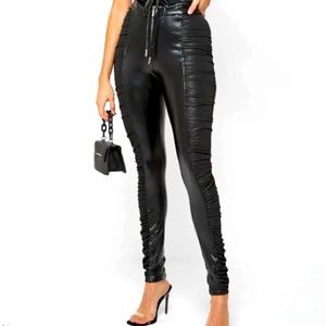 Vegan Leather Rouched stretch skinny pants from maniere de voir